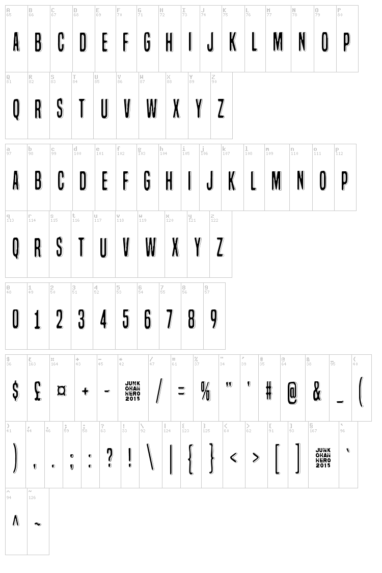 Lazy Opossum font map